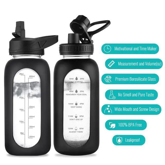 Alt view image 3 of 6 - Glass Water Bottle with Straw, Large Sports Water Jug