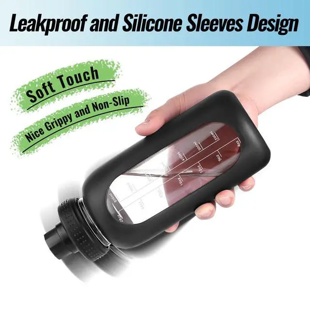 Alt view image 4 of 6 - Glass Water Bottle with Straw, Large Sports Water Jug