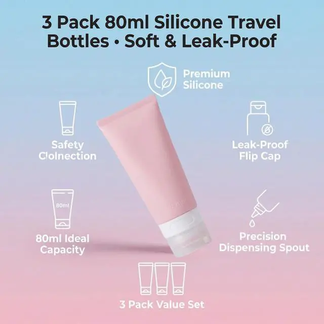 Alt view image 3 of 7 - 3PCS Empty Refillable Pink Soft Silicon Squeeze Tube Portable Travel Bottle Cosmetic Containers Storage Holder For Cream Lotion Facial Cleaner Shampoo Shower Gel Toiletries