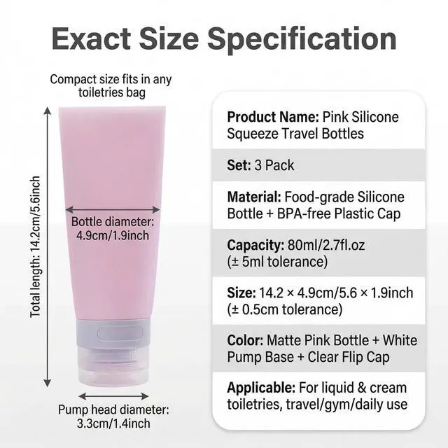 Alt view image 2 of 7 - 3PCS Empty Refillable Pink Soft Silicon Squeeze Tube Portable Travel Bottle Cosmetic Containers Storage Holder For Cream Lotion Facial Cleaner Shampoo Shower Gel Toiletries