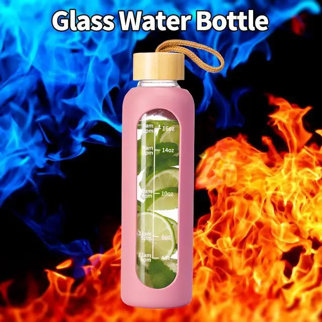 Alt view image 3 of 6 - Glass Water Bottles, Water Bottle with Time Marker (pink)