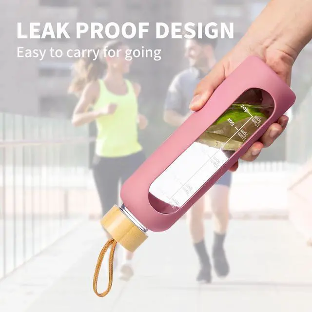 Alt view image 5 of 6 - Glass Water Bottles, Water Bottle with Time Marker (pink)