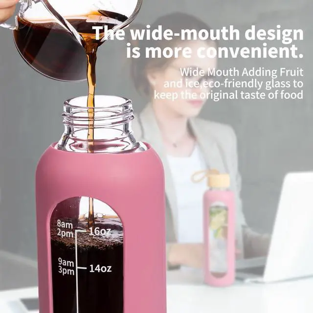Alt view image 4 of 6 - Glass Water Bottles, Water Bottle with Time Marker (pink)