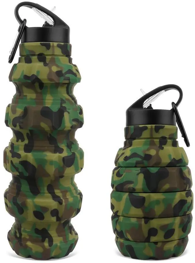 Main image of Collapsible Water Bottle Sports Bottle 19.5OZ/580ml Travel Water Bottle for Men Women Kids. BPA Free Food Grade Silicone. (Army green camouflage)