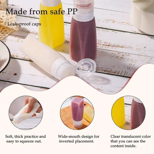 Alt view image 5 of 7 - Proof Silicone Travel Bottles Mini Sauce Dispensers Small Portable Salad Dressing Containers to Go for Lunch 3oz Squeeze Condiments Bottles Lunchbox Accessories