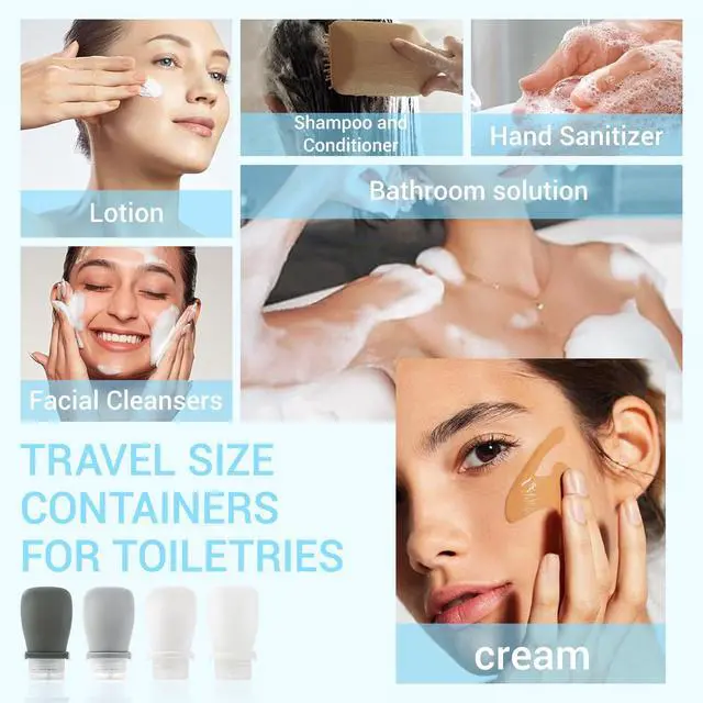 Alt view image 7 of 7 - Silicone Travel Bottles (1oz),Leakproof Mini Lotion Bottles & Dressing Containers with Lids,Reusable Toiletry Squeeze Tubes for Shampoo,Conditioner,and Condiments