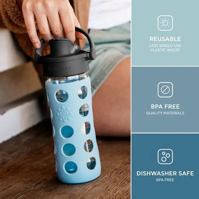 Alt view image 2 of 7 - Glass Water Bottle with Active Cap, Denim
