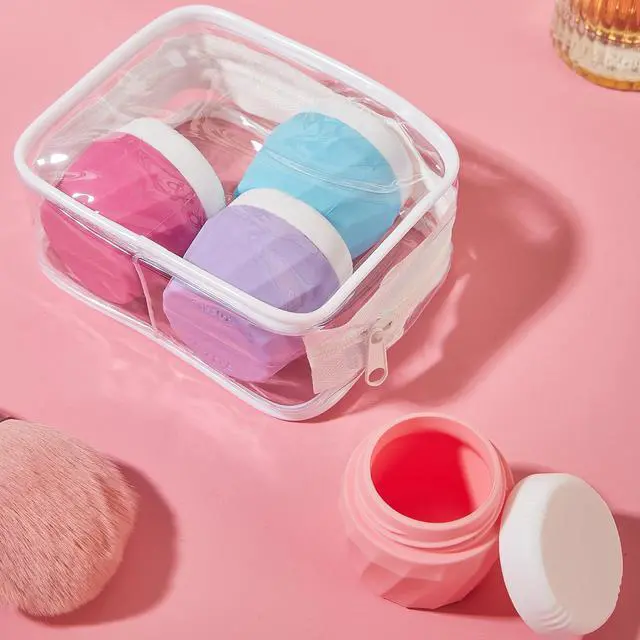 Alt view image 4 of 7 - Travel Containers for Toiletries, Premium Silicone Cosmetic Cream Jars, TSA Approved Leak-Proof Refillable Travel Size Toiletries with Clear Bag for Cosmetic Face Body Cream (Vibrant, 1OZ)