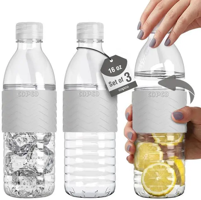 Main image of Hydra 16.9 oz Water Bottle, Set of 3 Leak Proof, BPA Free Tritan, Dishwasher Safe, Twist-Open Body, Non-Slip Silicone Grip, Perfect for Gym, Travel, Office & Daily Use (Grey)