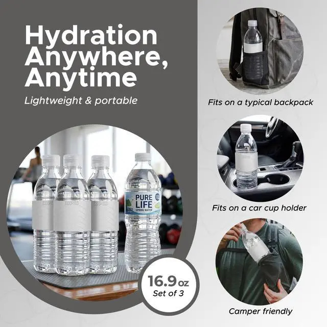 Alt view image 2 of 7 - Hydra 16.9 oz Water Bottle, Set of 3 Leak Proof, BPA Free Tritan, Dishwasher Safe, Twist-Open Body, Non-Slip Silicone Grip, Perfect for Gym, Travel, Office & Daily Use (Grey)