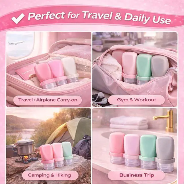 Alt view image 7 of 7 - Travel Bottles, Leakproof Silicone Squeeze Bottle Mini Travel Size Container for Toiletries Lotion Shampoo and Conditioner Liquid Salad Dressing to go Condiment, TSA Approved, 4 Pack