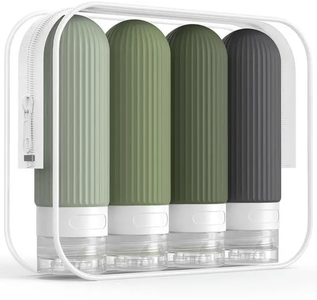 Main image of Travel Bottles for Toiletries, TSA Approved 3oz Silicone Journey Size Containers, Portable Split Bottle for Conditioner, Shampoo, Lotion- 4 Pack Desert Sage