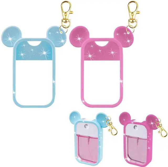 Main image of Silicone Case Compatible with Touchland Hand Sanitizer Spray 1 fl oz, Mouse Design Protective Case with Keychain, Hand Sanitizer Spray Accessory (Glitter Sequin Blue+Hot Pink)