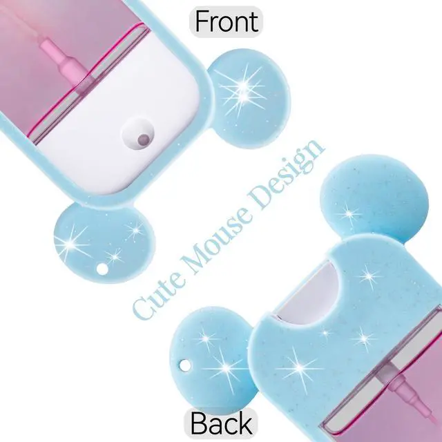 Alt view image 3 of 7 - Silicone Case Compatible with Touchland Hand Sanitizer Spray 1 fl oz, Mouse Design Protective Case with Keychain, Hand Sanitizer Spray Accessory (Glitter Sequin Blue+Hot Pink)