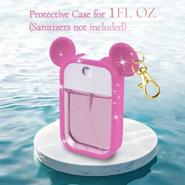 Alt view image 2 of 7 - Silicone Case Compatible with Touchland Hand Sanitizer Spray 1 fl oz, Mouse Design Protective Case with Keychain, Hand Sanitizer Spray Accessory (Glitter Sequin Blue+Hot Pink)