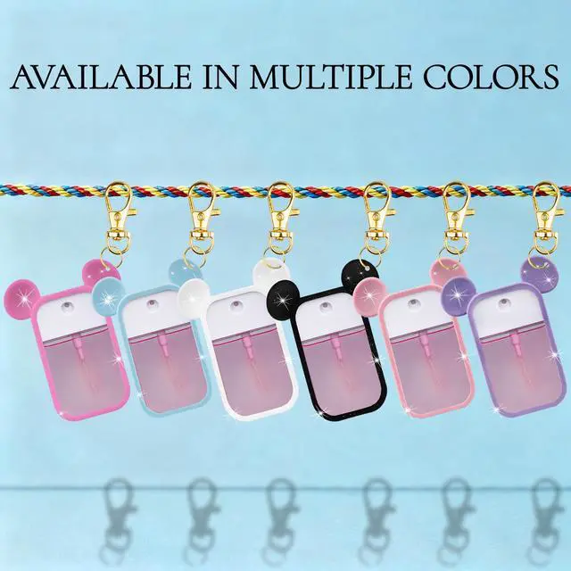 Alt view image 5 of 7 - Silicone Case Compatible with Touchland Hand Sanitizer Spray 1 fl oz, Mouse Design Protective Case with Keychain, Hand Sanitizer Spray Accessory (Glitter Sequin Blue+Hot Pink)