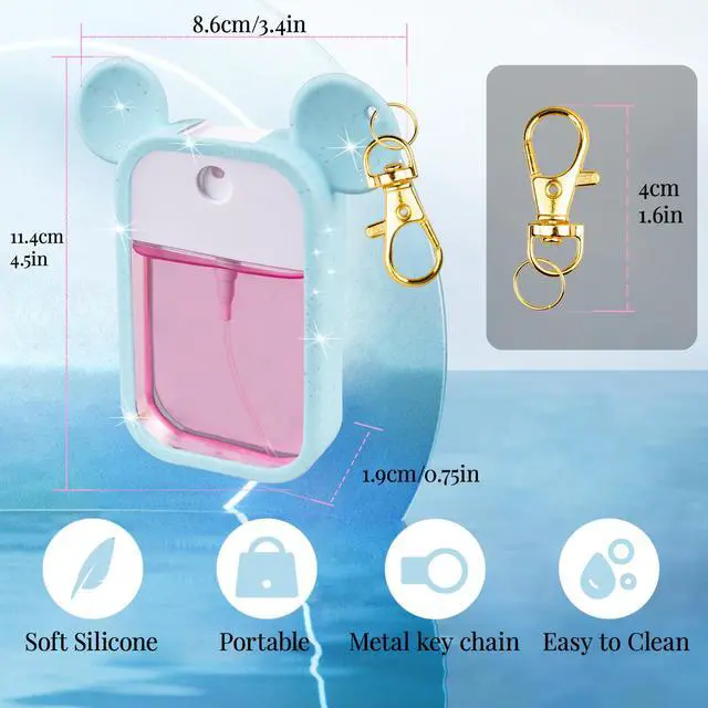 Alt view image 7 of 7 - Silicone Case Compatible with Touchland Hand Sanitizer Spray 1 fl oz, Mouse Design Protective Case with Keychain, Hand Sanitizer Spray Accessory (Glitter Sequin Blue+Hot Pink)