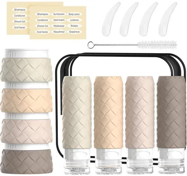 Main image of Travel Bottles for Toiletries, TSA Approved Travel Size Toiletries Containers Set, BPA-Free Silicone Leak Proof Refillable Bottles Stackable Creams Jars Accessories Kit W/Clear Bag(Cream)