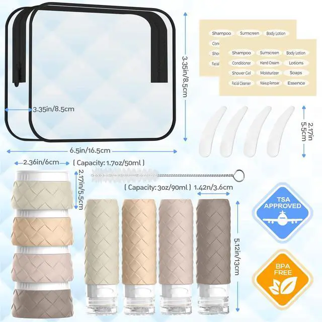 Alt view image 2 of 7 - Travel Bottles for Toiletries, TSA Approved Travel Size Toiletries Containers Set, BPA-Free Silicone Leak Proof Refillable Bottles Stackable Creams Jars Accessories Kit W/Clear Bag(Cream)
