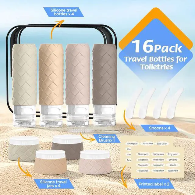 Alt view image 3 of 7 - Travel Bottles for Toiletries, TSA Approved Travel Size Toiletries Containers Set, BPA-Free Silicone Leak Proof Refillable Bottles Stackable Creams Jars Accessories Kit W/Clear Bag(Cream)