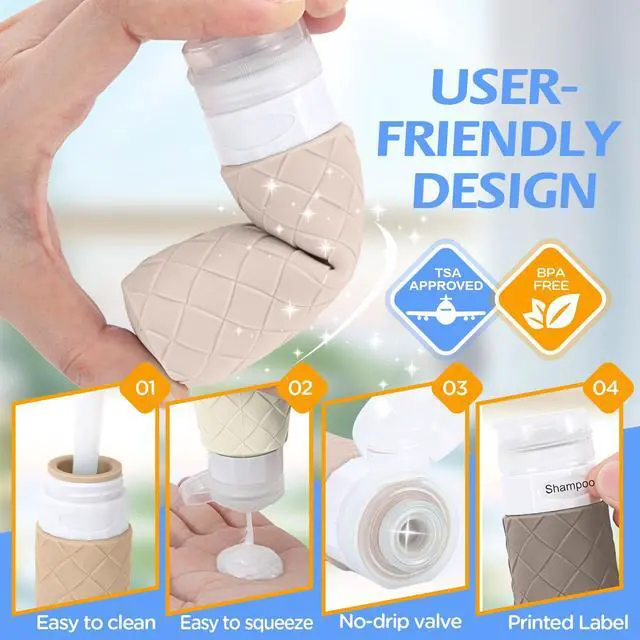 Alt view image 4 of 7 - Travel Bottles for Toiletries, TSA Approved Travel Size Toiletries Containers Set, BPA-Free Silicone Leak Proof Refillable Bottles Stackable Creams Jars Accessories Kit W/Clear Bag(Cream)