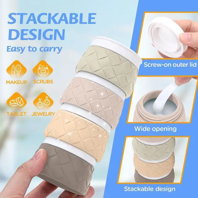 Alt view image 5 of 7 - Travel Bottles for Toiletries, TSA Approved Travel Size Toiletries Containers Set, BPA-Free Silicone Leak Proof Refillable Bottles Stackable Creams Jars Accessories Kit W/Clear Bag(Cream)