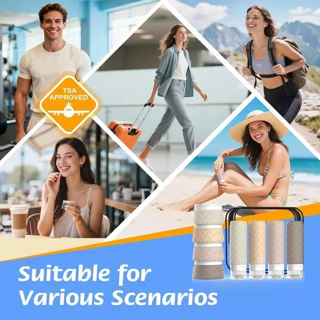 Alt view image 7 of 7 - Travel Bottles for Toiletries, TSA Approved Travel Size Toiletries Containers Set, BPA-Free Silicone Leak Proof Refillable Bottles Stackable Creams Jars Accessories Kit W/Clear Bag(Cream)