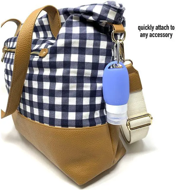 Alt view image 2 of 6 - Silicone Travel Bottle Set, TSA Approved, Leak-Proof Squeeze Bottles for Shampoo, Lotion & Liquids (2 oz & 1.4 oz), Refillable Containers with Carabiner Clips for Easy Carry
