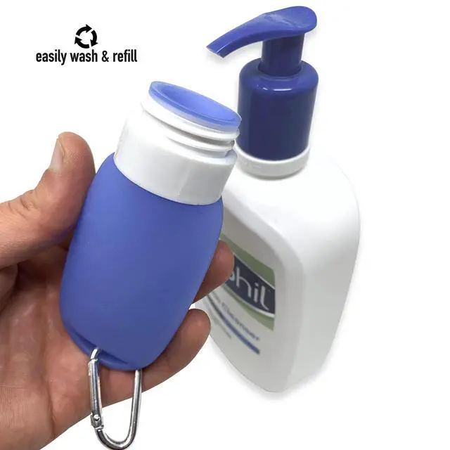 Alt view image 4 of 6 - Silicone Travel Bottle Set, TSA Approved, Leak-Proof Squeeze Bottles for Shampoo, Lotion & Liquids (2 oz & 1.4 oz), Refillable Containers with Carabiner Clips for Easy Carry