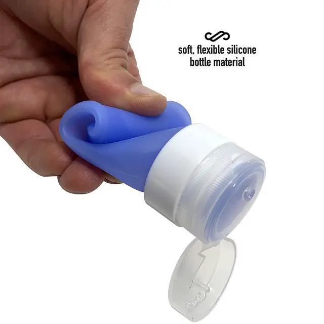 Alt view image 5 of 6 - Silicone Travel Bottle Set, TSA Approved, Leak-Proof Squeeze Bottles for Shampoo, Lotion & Liquids (2 oz & 1.4 oz), Refillable Containers with Carabiner Clips for Easy Carry