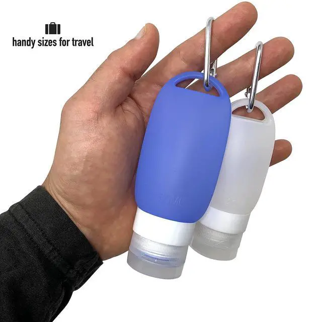 Alt view image 6 of 6 - Silicone Travel Bottle Set, TSA Approved, Leak-Proof Squeeze Bottles for Shampoo, Lotion & Liquids (2 oz & 1.4 oz), Refillable Containers with Carabiner Clips for Easy Carry