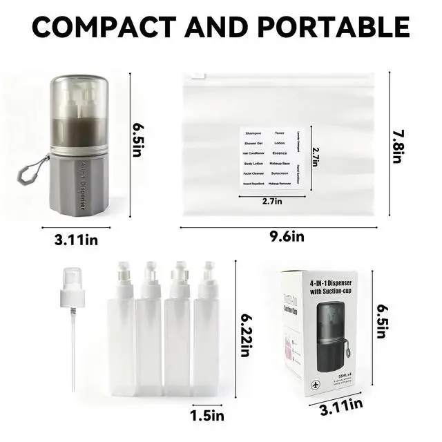 Alt view image 2 of 7 - 4 in 1 Travel DispenserUnbreakable Silicone Travel Dispenser Bottle, Vacuum Suction Wall Mounted Refillable Containers,Leakproof Toiletry Containers for Shampoo, Lotion, Baby Care-Grey.