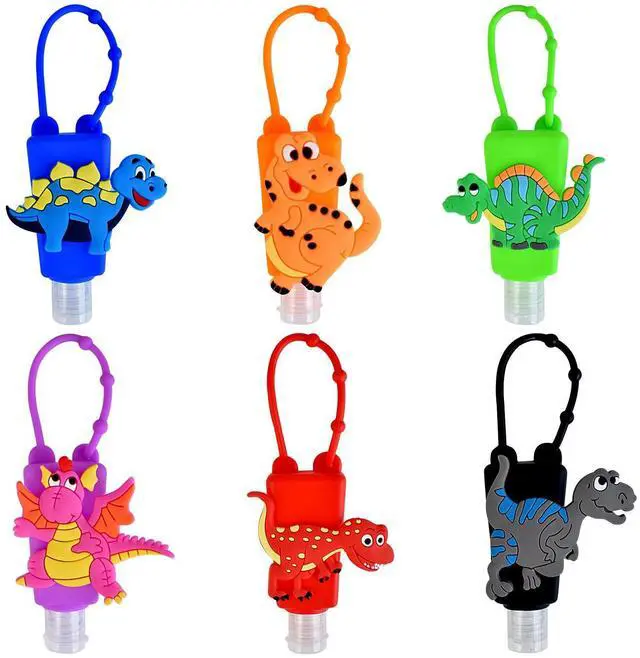 Main image of Travel Size Kids Empty Hand Sanitizer Bottles with Keychain Holder Detachable Silicone Protective Case 30ml Plastic Travel Bottles Leak Proof Refillable Containers - Dinosaur