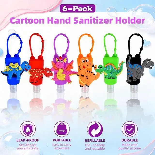 Alt view image 3 of 6 - Travel Size Kids Empty Hand Sanitizer Bottles with Keychain Holder Detachable Silicone Protective Case 30ml Plastic Travel Bottles Leak Proof Refillable Containers - Dinosaur
