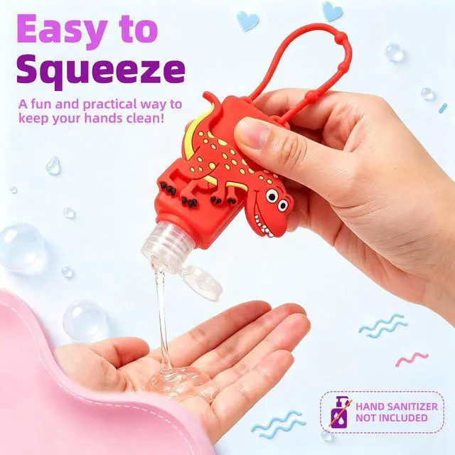 Alt view image 5 of 6 - Travel Size Kids Empty Hand Sanitizer Bottles with Keychain Holder Detachable Silicone Protective Case 30ml Plastic Travel Bottles Leak Proof Refillable Containers - Dinosaur