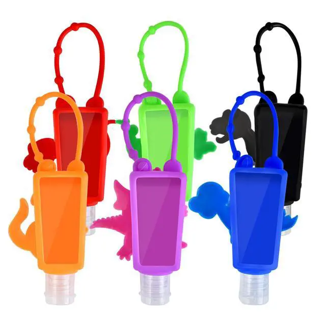 Alt view image 4 of 6 - Travel Size Kids Empty Hand Sanitizer Bottles with Keychain Holder Detachable Silicone Protective Case 30ml Plastic Travel Bottles Leak Proof Refillable Containers - Dinosaur