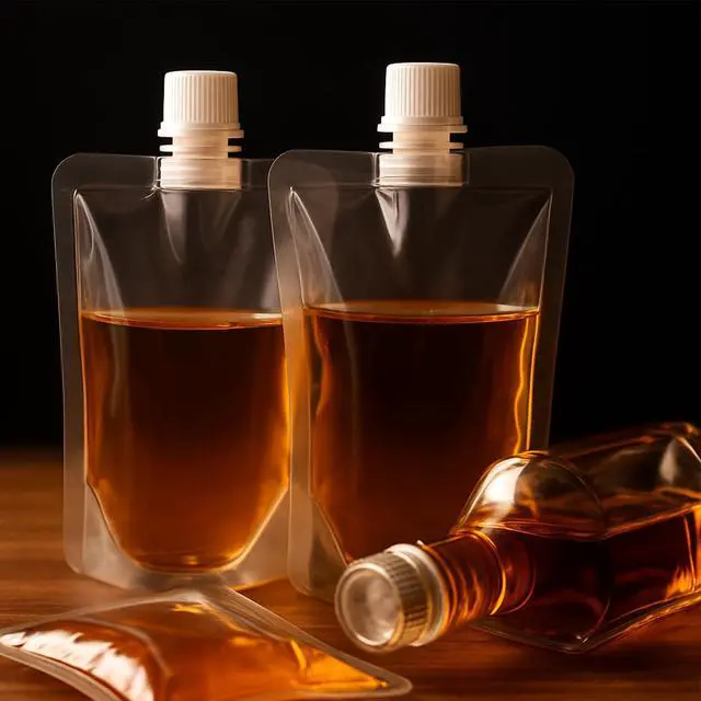 Alt view image 3 of 7 - Portable Plastic Pouches Bulk Reusable Plastic Juice Pouch Clear PET Squeeze Liquid Pouches Leak Proof Water Drink Bags with 2 Foldable Silicone Funnels for Women Men Party Travel, 3.5 Oz