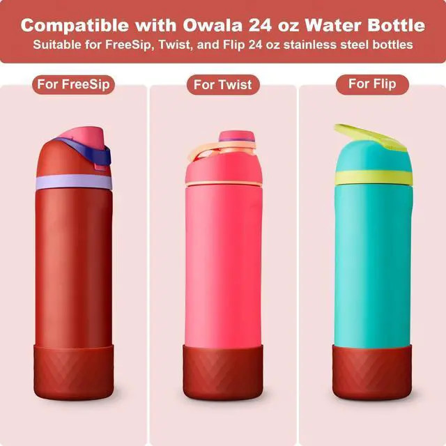 Alt view image 2 of 7 - Silicone Water Bottle Boot for Owala 24 Oz, Anti-Slip Protective Sleeve Bottom Bumper Protector for FreeSip, Twist, and Flip Stainless Steel Water Bottles (Dark Red)