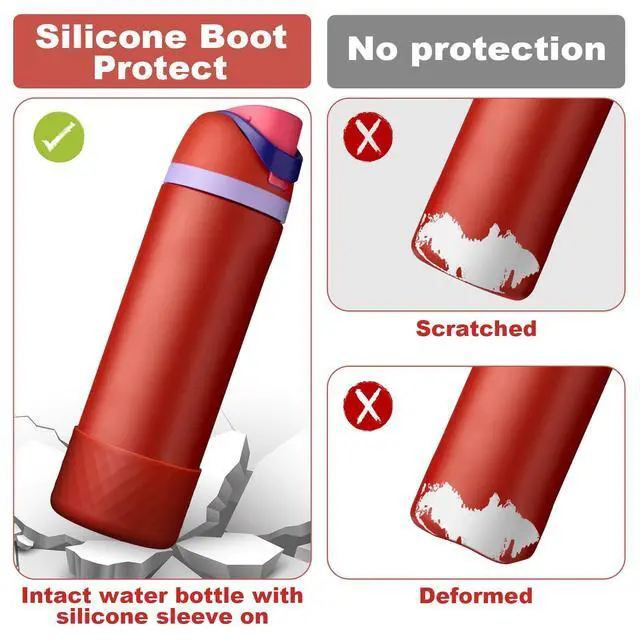 Alt view image 6 of 7 - Silicone Water Bottle Boot for Owala 24 Oz, Anti-Slip Protective Sleeve Bottom Bumper Protector for FreeSip, Twist, and Flip Stainless Steel Water Bottles (Dark Red)