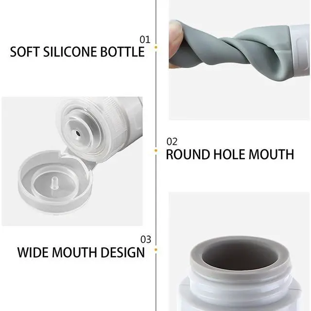 Alt view image 4 of 7 - Portable Soft Silicone Travel bottles Set - 6 Pack Leakproof Silicone Travel Bottles,Cosmetic Toiletry Containers(Pink+Green+Grey)