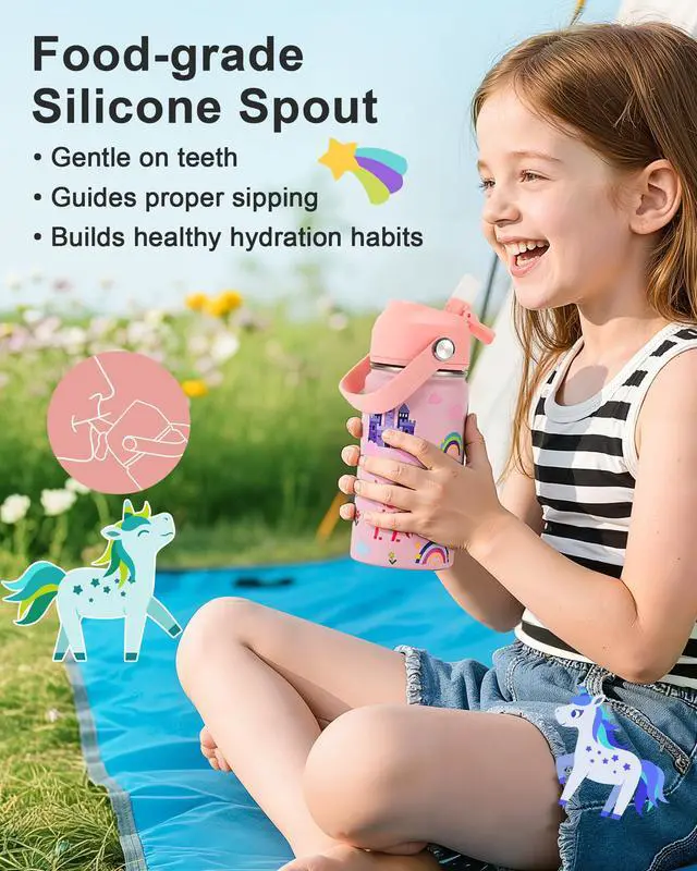 Alt view image 2 of 7 - Kids Water Bottle 14oz, Insulated Toddler Water Bottle Stainless Steel