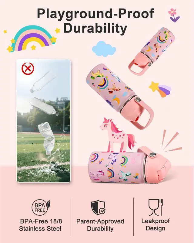 Alt view image 3 of 7 - Kids Water Bottle 14oz, Insulated Toddler Water Bottle Stainless Steel