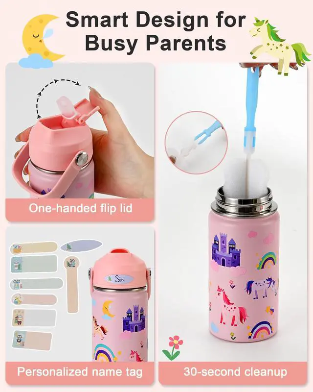 Alt view image 5 of 7 - Kids Water Bottle 14oz, Insulated Toddler Water Bottle Stainless Steel