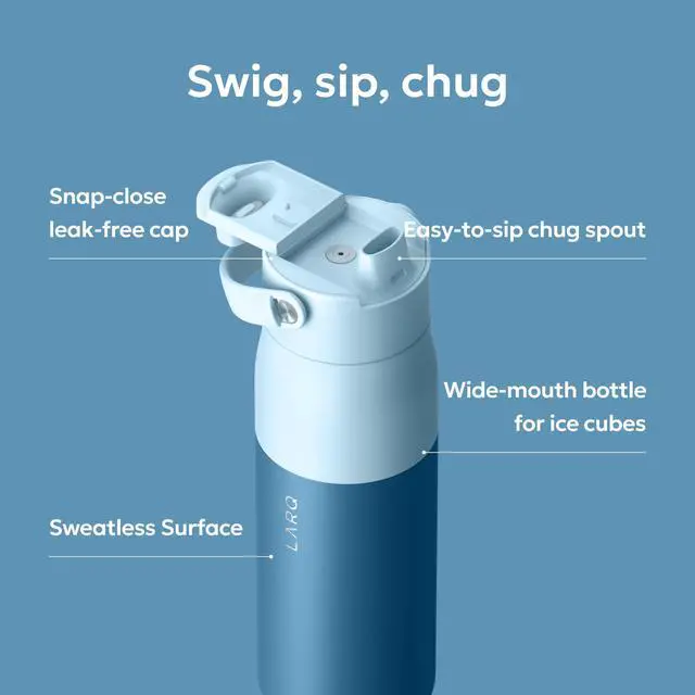Alt view image 2 of 7 - Swig Top Insulated Stainless Steel Water Bottle with Straw, Detachable Silicone Handle, Vacuum 24h Cold, BPA-Free Metal Bottle for Gym, Travel, Office, Wide Mouth for Ice 23 oz, Amalfi Blue