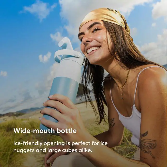 Alt view image 3 of 7 - Swig Top Insulated Stainless Steel Water Bottle with Straw, Detachable Silicone Handle, Vacuum 24h Cold, BPA-Free Metal Bottle for Gym, Travel, Office, Wide Mouth for Ice 23 oz, Amalfi Blue