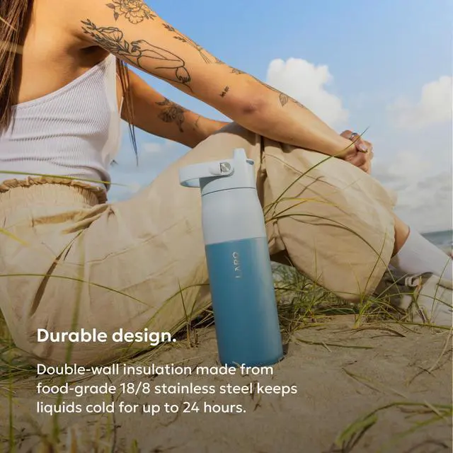 Alt view image 4 of 7 - Swig Top Insulated Stainless Steel Water Bottle with Straw, Detachable Silicone Handle, Vacuum 24h Cold, BPA-Free Metal Bottle for Gym, Travel, Office, Wide Mouth for Ice 23 oz, Amalfi Blue