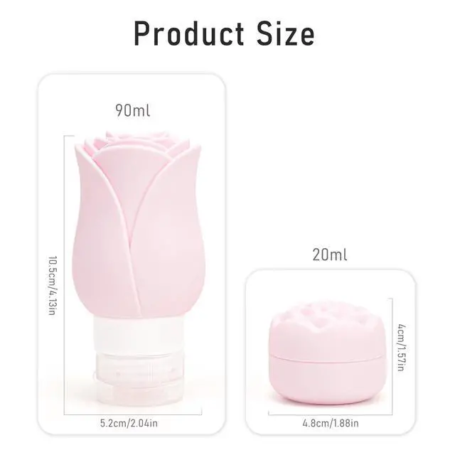 Alt view image 5 of 7 - Travel Containers Bottle for Toiletry 4 Pack 3oz Leakproof TSA Approved & Refillable Mini Cream Jars, Silicone Squeeze Tube Rose Bottles for Shampoo Lotion Body Wash BPA Free +Bag, Red Pink Rose
