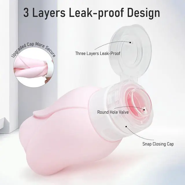 Alt view image 3 of 7 - Travel Containers Bottle for Toiletry 4 Pack 3oz Leakproof TSA Approved & Refillable Mini Cream Jars, Silicone Squeeze Tube Rose Bottles for Shampoo Lotion Body Wash BPA Free +Bag, Red Pink Rose