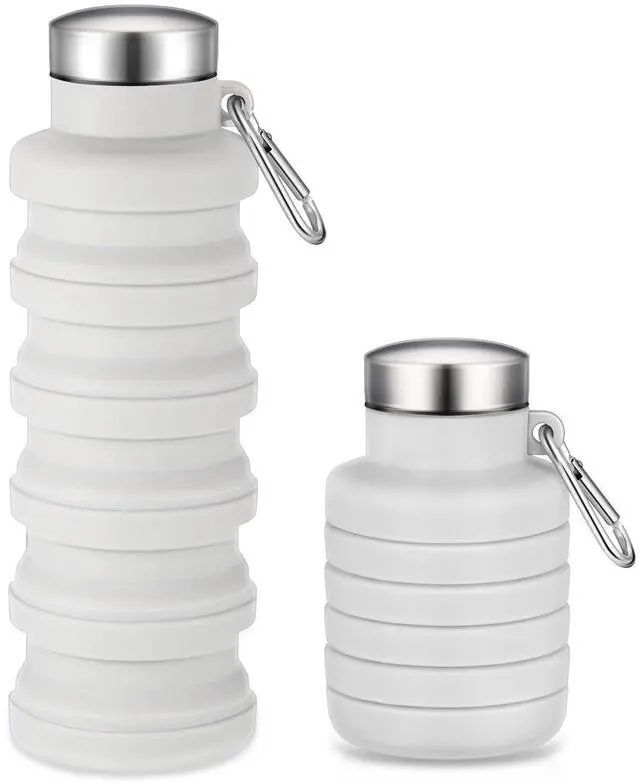 Main image of Collapsible Water Bottles 17oz Travel Sports Portable Water Bottle with Portable Buckle Silicone Lightweight Reusable Leakproof for Camping Hiking Yoga Outdoor(Gray White)