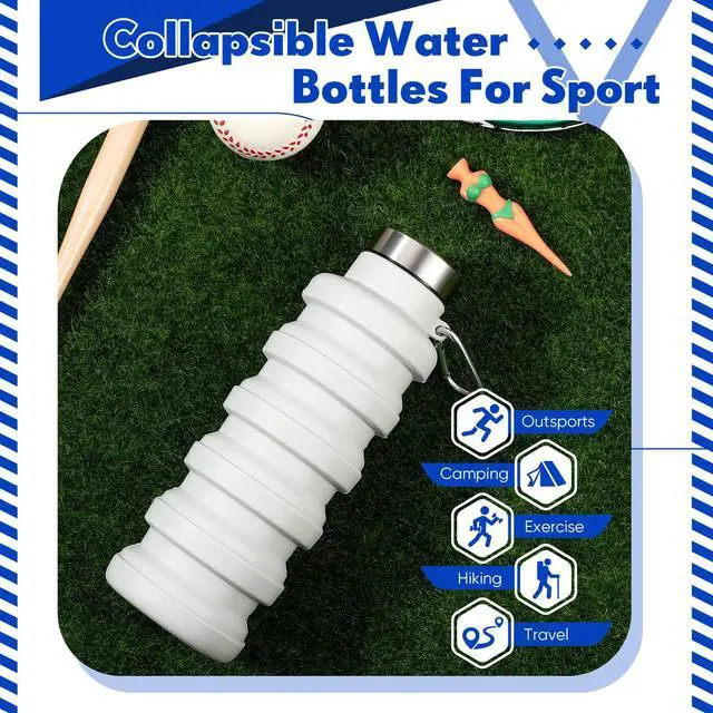 Alt view image 4 of 6 - Collapsible Water Bottles 17oz Travel Sports Portable Water Bottle with Portable Buckle Silicone Lightweight Reusable Leakproof for Camping Hiking Yoga Outdoor(Gray White)